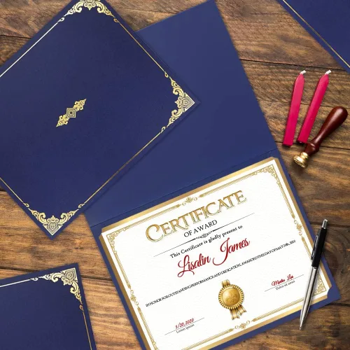 Miniatura 6 de Soportes para certificados, marco de certificado azul marino con borde de lámina dorada para certificados de premio de tamaño carta de 8.5 x 11