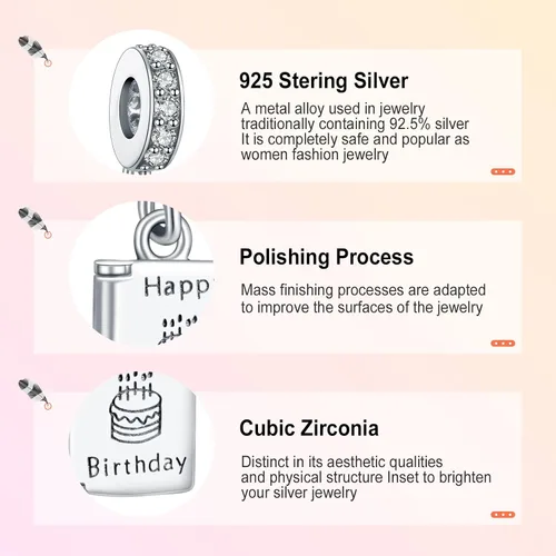Miniatura 4 de Annmors Dijes de plata de ley 925 para pulseras y collares símbolo de color colgantes de cuentas dijes de joyería regalo para mujeres y niñas Plata