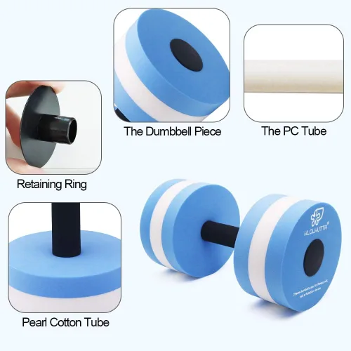 Miniatura 5 de Mancuernas acuáticas, 2 unidades, de espuma para ejercicio aeróbico en agua, mancuernas de resistencia para piscina, barras de mano para ejercicios