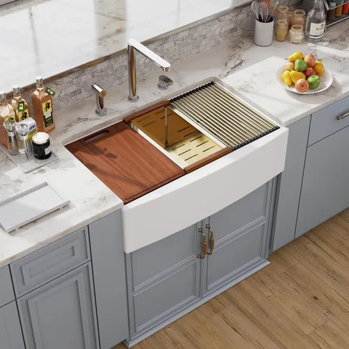 Miniatura 13 de Farm - Fregadero de cocina reversible con 24 unidades, color blanco, 24 x 18 pulgadas, delantal frontal de porcelana blanca, de cerámica y arcilla