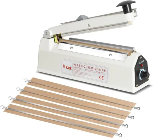Sellador térmico por impulso con barra de sellado: sellador de bolsas de alta resistencia con hoja de corte adicional (blanco, 8 pulgadas)