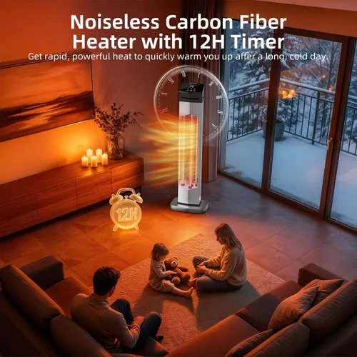 Miniatura 5 de Uthfy - Calentador eléctrico de patio al aire libre de 37 pulgadas, calentador infrarrojo de 1500 W con control remoto, temporizador de 12H