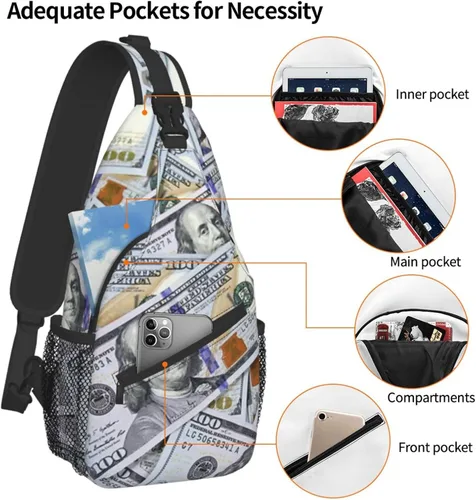 Miniatura 4 de Us Bill Dollars Money - Bolso de pecho unisex para viajes, senderismo, bolsa de hombro cruzada para mujeres y hombres, US Bill Dollars Money A1
