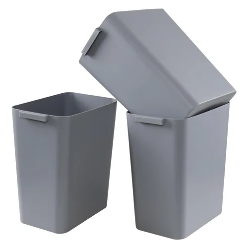 Zopnny Cubo de basura de plástico, papelera, 4.5 galones, paquete de 3, color gris