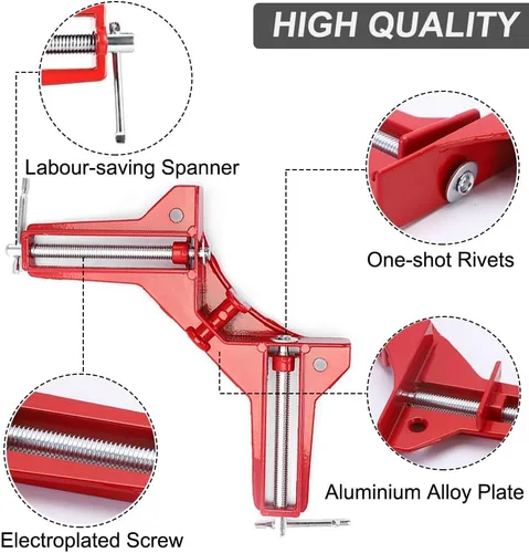 Miniatura 3 de 4 abrazaderas de ángulo recto de 90 grados, abrazaderas de esquina de aleación de aluminio, abrazadera cuadrada ajustable, herramientas manuales