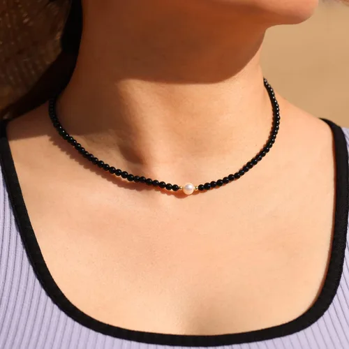 Miniatura 5 de Jewever Gargantilla de perlas cultivadas de agua dulce con ágata negra para mujer, cristales y piedras curativas, regalo de joyería, collar