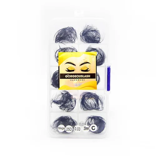 Miniatura 23 de Extensiones de pestañas 20D, 25D. 500 abanicos de pestañas prefabricados. Extensiones de pestañas. Hechas a mano (20D - rizo D - 0.03, 0.55 pulgadas)