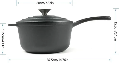 Miniatura 2 de HAWOK Mini cacerola de hierro fundido de 2.65 cuartos de galón, 8 pulgadas con tapa, pre-sazonada