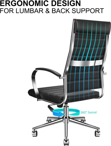 Miniatura 5 de Silla de oficina ergonómica, silla de escritorio giratoria ajustable con reposabrazos en cuero vegano, silla de respaldo alto para soporte lumbar