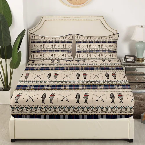 Miniatura 3 de Erosebridal Sábana bajera con temática de pesca, juego de ropa de cama rústica de granja tamaño individual para niños, adolescentes y adultos, ropa