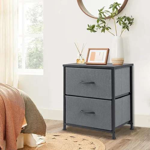 Miniatura 4 de DUMOS Mesita de noche pequeña con 2 cajones de tela, mesa auxiliar para dormitorio, muebles de almacenamiento para mesita de noche de 20 pulgadas