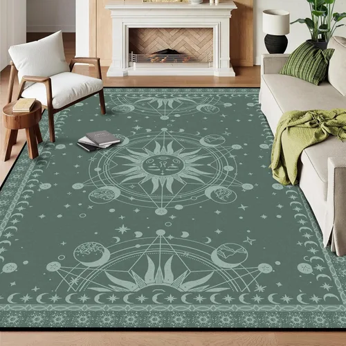 Miniatura 24 de 5' X 7' Alfombra con diseño de sol y luna, alfombras boho celestiales para dormitorio, sala de estar, estilo bohemio, oculto, media luna, solar