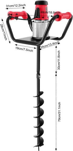 Miniatura 2 de Taladro eléctrico para taladros de poste de 1.5 KW, 1.6 HP, 110 V, taladro eléctrico de acero aleado, taladro de tierra, taladro de tierra