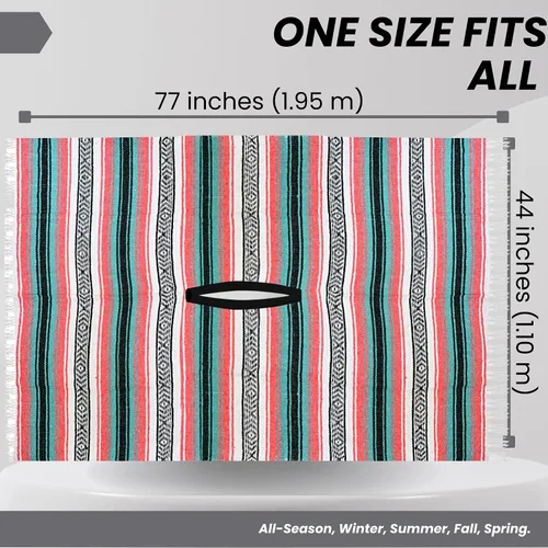 Miniatura 123 de Artisans Bazaar Poncho tradicional mexicano de Baja para hombres y mujeres, auténtico sarape de Gaban, manta de vaquero Pancho Jorongo