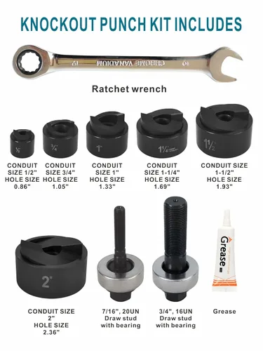 Miniatura 3 de AMZCNC Kit de destornillador de punzón de perforación manual 1/2 a 2 pulgadas Juego de cortador de agujeros para conductos eléctricos KO Kit