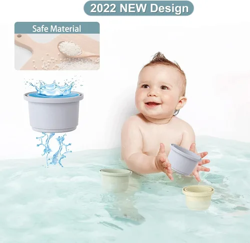 Miniatura 6 de Vasos apilables para bebés, juguete de baño Montessori para niños pequeños de 1 a 3 años, 8 vasos apilables con números para bebés de 6 a 12 meses