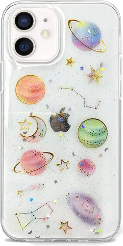 Miniatura 34 de Abbery - Funda diseñada para iPhone 12/12 Pro con purpurina, transparente y linda con diseño de mariposa, correa para la muñeca, brillante