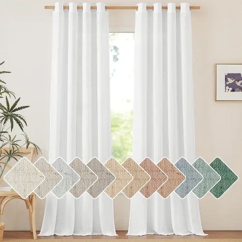 Miniatura 98 de NICETOWN Cortinas de lino natural con textura de lino para dormitorio, mezcla de lino rústica con ojales en la parte superior, semitransparentes