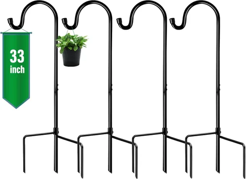 GOFORWILD Paquete de 4 ganchos de pastor, color negro, 33 pulgadas de alto, hecho de metal de alta calidad para decoración de jardín, colgador de