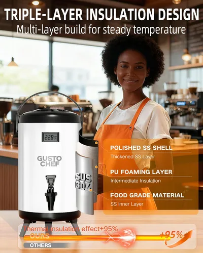 Miniatura 4 de Dispensador de bebidas aislado – Dispensador térmico de té frío y caliente – Acero inoxidable de 12 L/3.2 galones con espita para té, café, leche