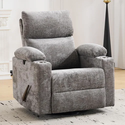 Miniatura 11 de Silla Reclinable Eléctrica de Gran Tamaño Giratoria Deslizante con Masaje y Calor, Sillón Reclinable Giratorio Mecedor con Reposabrazos Ajustables