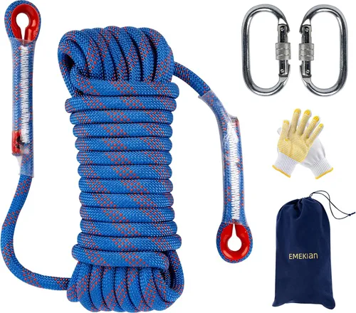 Miniatura 9 de Cuerda de escalada para interiores y exteriores, 10/12/0.551 in (32FT/49FT/65FT/98FT), cuerda de escalada en roca estática para cuerda de escape