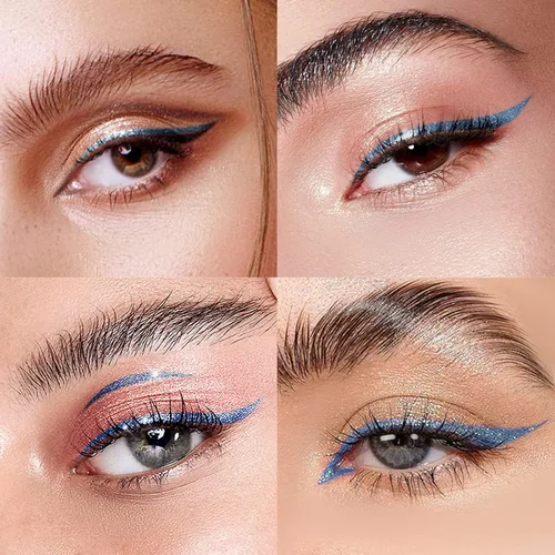 Miniatura 5 de Music Flower Delineador de ojos, delineador líquido impermeable con punta de precisión, delineadores de ojos metálicos de color brillante, Azul