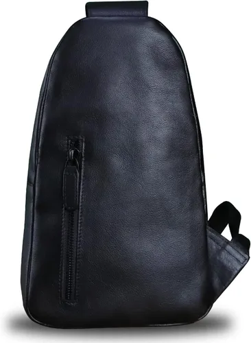 Miniatura 3 de LRTO Bolso de cuero genuino para hombres y mujeres, estilo vintage, de cuero auténtico, bandolera de hombro, bolso cruzado en el pecho, Grisoscuro