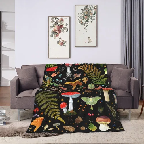 Miniatura 7 de Manta de franela de vellón de hongos, manta de felpa ligera y acogedora para dormitorio, sala de estar, sofá o sillón, 50 x 40 pulgadas