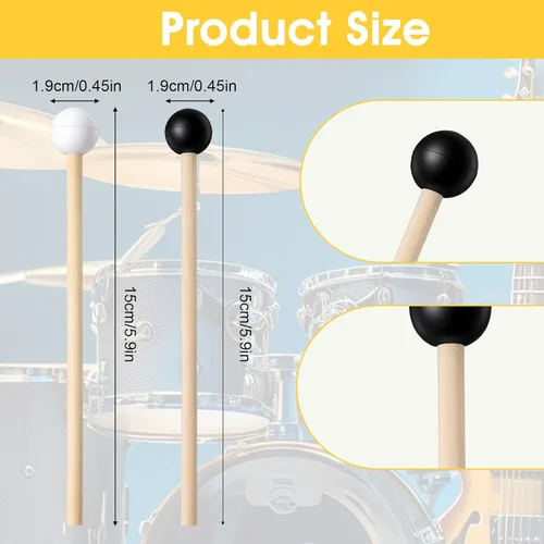 Miniatura 5 de 4 mazos de tambor de lengua de acero, mazos de tambor de goma de 5.9 pulgadas para xilófono, instrumentos musicales, mazo de madera de abedul