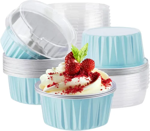 Miniatura 20 de EUSOAR Forros para cupcakes para hornear, 50 forros para magdalenas de 5 onzas, moldes de papel de aluminio desechables, recipientes de postre, 5