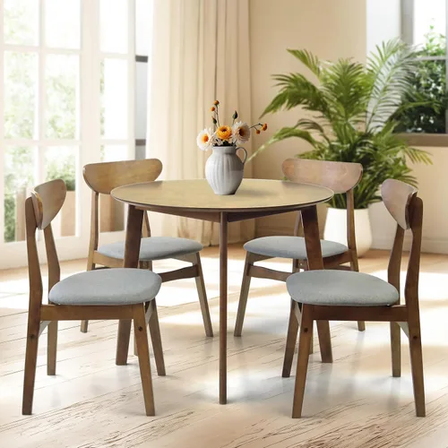 Miniatura 12 de Juego de 3 mesas redondas de cocina y 2 sillas laterales Yumiko de madera maciza con asiento acolchado