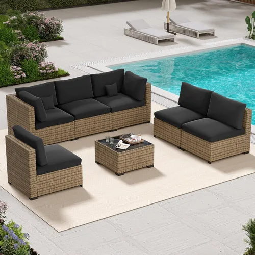 LHBcraft Juego de muebles de patio de 7 piezas, seccionales para exteriores, tejido manual para todo tipo de clima, sofá seccional de mimbre de Ye-bk