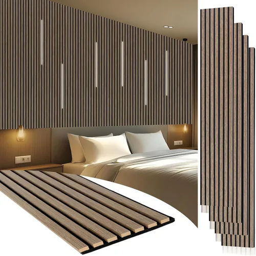 Miniatura 23 de Yuzzy Paneles de madera para pared y techo, paneles acústicos de listones de madera de 108 x 11 pulgadas, 2 unidades, paneles de pared modernos que