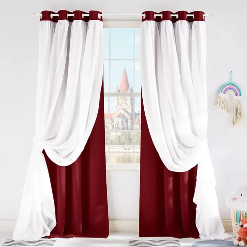 Miniatura 32 de PONY DANCE Cortinas Opacas con Superposición de Gasa, Cortinas de Doble Capa con Aislamiento Térmico Mix & Match para Oscurecer Habitaciones