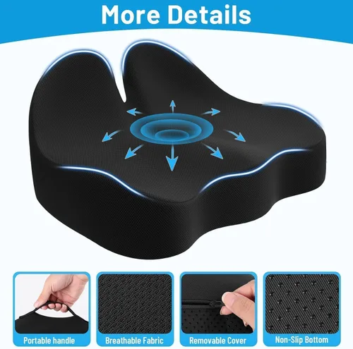 Miniatura 3 de Cushzone Cojín de asiento, cojines de espuma viscoelástica para silla de oficina, diseño curvado ergonómico para ciática, coxis, soporte de asiento