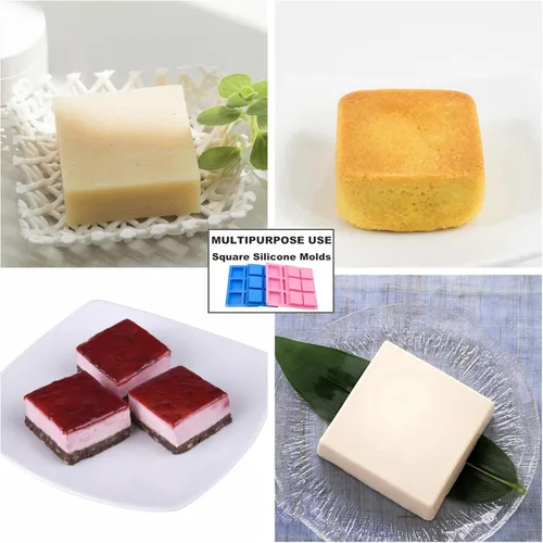 Miniatura 6 de Bangp Paquete de 4 moldes cuadrados para jabón, moldes de silicona antiadherentes de 6 cavidades, bandejas cuadradas para cubitos de hielo, moldes