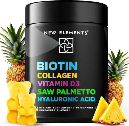 Gomitas de biotina con colágeno y vitamina D3 Saw Palmetto y ácido hialurónico para el cabello, la piel y las uñas, suplemento para el crecimiento