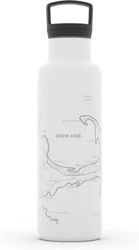 Miniatura 37 de Well Told Botella de agua aislada con mapa de Washington DC grabado, botella de acero inoxidable grabada (21 onzas, blanco) botella aislada de mapa
