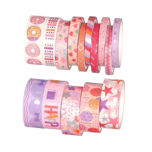 Juego de 15 rollos de cinta Washi con 4 tamaños de 5/7.5/10/0.591 in de ancho, adhesivo de enmascaramiento Washi, cintas decorativas para