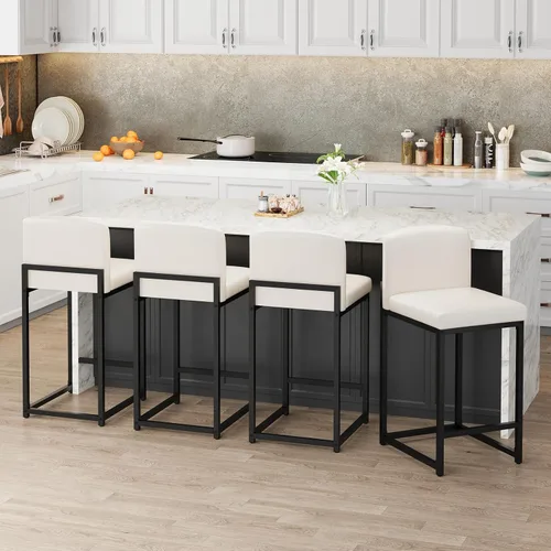Miniatura 3 de GarveeHome Juego de 2 taburetes de bar, modernos taburetes de bar de altura de mostrador con respaldo y reposapiés, taburetes de bar tapizados
