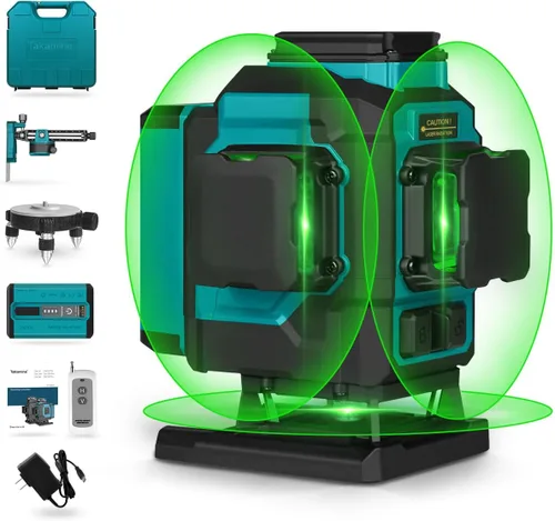 Takamine Nivel láser verde autonivelante de 3 x 360 ° de 12 líneas, nivel láser para construcción, colgar imágenes, piso, azulejos con control