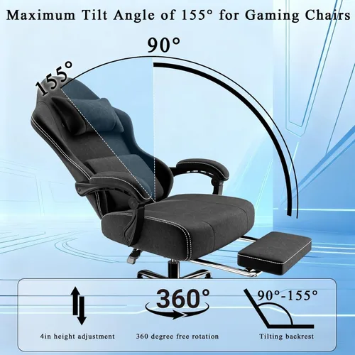 Miniatura 7 de Ergonomic Gaming Chair with Massage Lumbar Support and Footrest Height Adjustable Fabric Computer Chair with Pocket Spring Cushion for Video Game