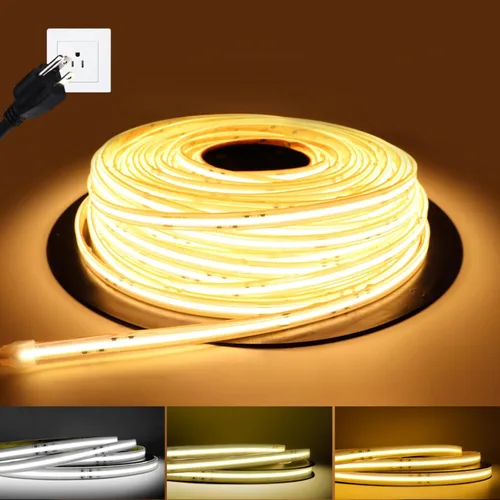 Tira de luces LED COB de 110 V, 32.8 pies, IP67, impermeable, blanco frío, súper brillante, regulable, cinta LED cortable, cuerda de neón flexible