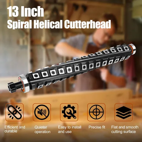 Miniatura 2 de Cabezal de corte helicoidal en espiral de 13 pulgadas para cepilladora de grosor DeWalt DW735 DW735X con 4 filas, 56 insertos de carburo y cojinete