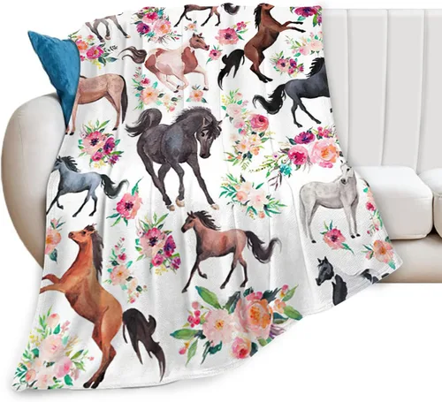 Miniatura 32 de Manta de caballos, manta de caballos, regalos para niñas, mujeres, niños y adultos, súper suave y acogedora, manta de forro polar mullido, Caballo