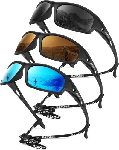 Miniatura 40 de KALIYADI 4 Pack Polarized Sunglasses-Men Sports Sun-glasses: Mens Sunglasses UV Protection for Fishing Driving Cycling A02-negro/azul hielo/rojo