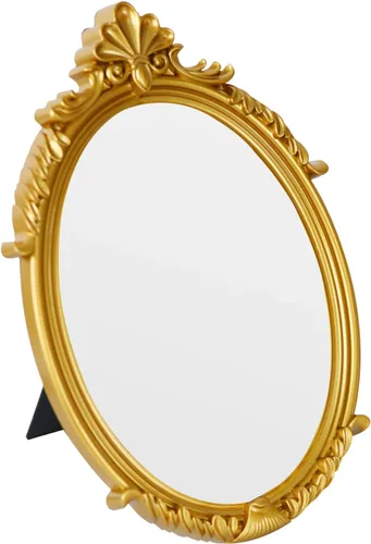 Miniatura 8 de Espejo de maquillaje ovalado de plástico dorado vintage (bronce, 11 x 7 pulgadas)