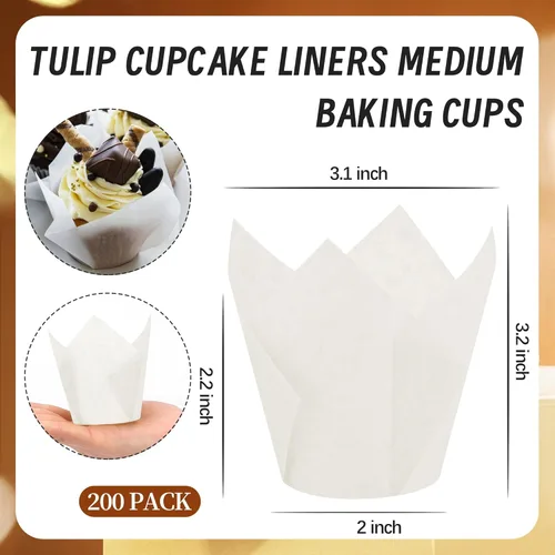 Miniatura 4 de XP-ART 200 forros de tulipanes para cupcakes, pergamino, para hornear muffins, perfectos para fiestas de cumpleaños, bodas, baby showers, catering