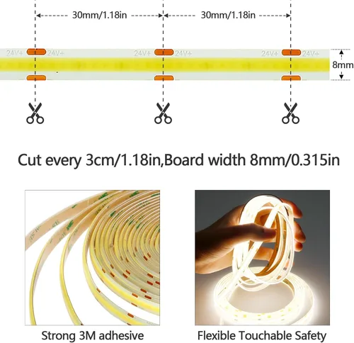 Miniatura 2 de GOMING Tira de luz LED COB de 32.8 ft/32.8 pies, 24 V, impermeable, IP65, blanco natural, 4000 K, brillo uniforme, 3840 LED, CRI 93+, cinta de luces